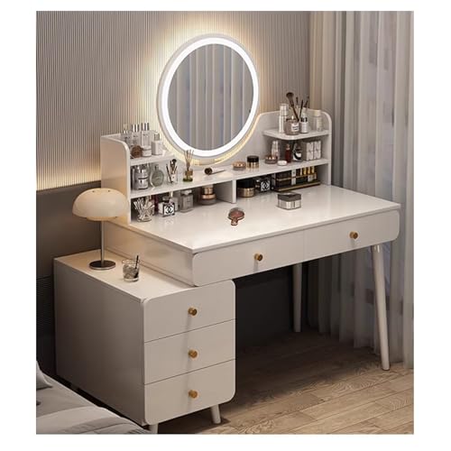 NatureHaven Schminktisch mit verstellbaren LED-Beleuchtung 3 Helligkeitsstufen Weiß, Spiegel und Verdeckter Lichtleiste, Kosmetiktisch mit 5 Schubladen und 4 offenen Fächern, für Schlafzimmer von NatureHaven