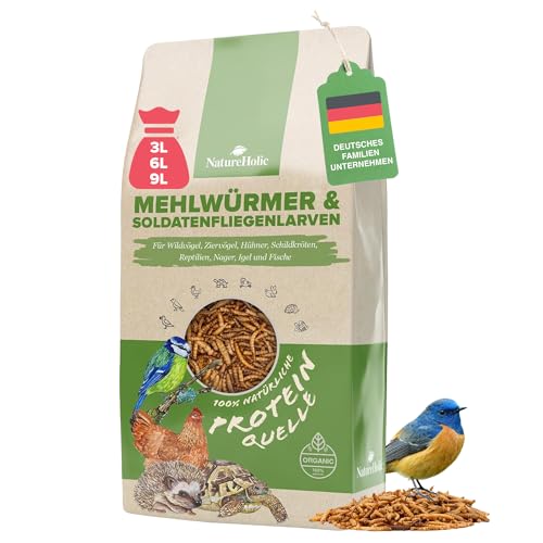 Mehlwürmer & Soldatenfliegenlarven getrocknet | Proteinreiches Futter Vögel, Entenfutter, Nager, Igel, Eichhörnchen, Vogelfutter, Wildvögel Huhn, Reptil | Natürliches Insektensnack (2300g) von NatureHolic