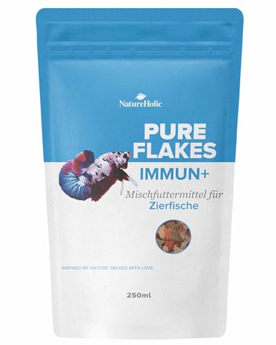 NatureHolic Pure Flakes - Immun+ - Flockenform - Zusatzfutter für alle Zierfische im Aquarium - Extraboost für Ihr Immunsystem - Hergestellt in Mannheim von NatureHolic