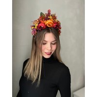 Boho Blumen Haarteil Gebrannte Orange Krone Burgundy Terrakotta Getrocknete Blumenkrone Herbsthochzeitskranz Grün Rot Diadem von NatureInMeShop