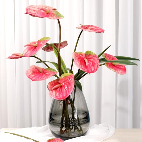 8 Stück 61 cm künstliche Anthurium-Lilienblumen, Heimdekoration, Blumenstrauß und grüne Blätter für Hochzeit, Festival, Party, Hoteldekoration, Blumenstrauß, Zubehör (rosa) von NatureMan