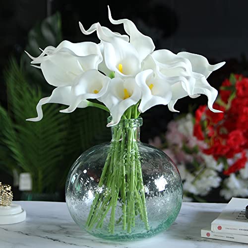 NatureMan 10 Stück künstliche Calla-Lilien, 34 cm, künstliche Latexblumen, Hochzeitsstrauß, Tafelaufsatz, Dekoration für Zuhause, Hochzeit, Party, Dekoration (weiß-gelber Kern) von NatureMan