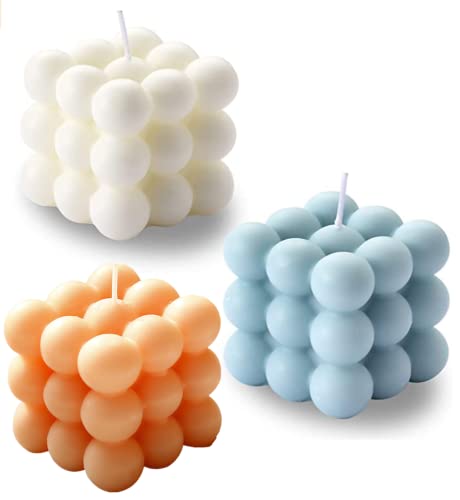 NatureMan Bubble Candles-Cube Sojawachskerzen, Heimästhetik-Dekorationskerzen, handgefertigtes Duftkerzen-Set, 3-teilig, Heimgebrauch oder Geschenk (weiß + rosa + blau) von NatureMan