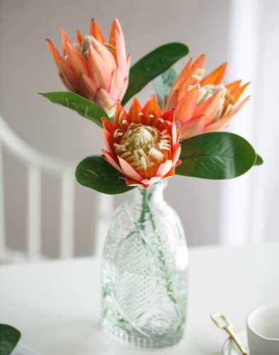 NatureMan Künstliche Blumen aus Seide, Protea, Cynaroides, Kunststoff-Blumenarrangements, Dekoration, Blumenstrauß für Hochzeit, Tischdekoration, Rosa, Orange, 3 Stück von NatureMan