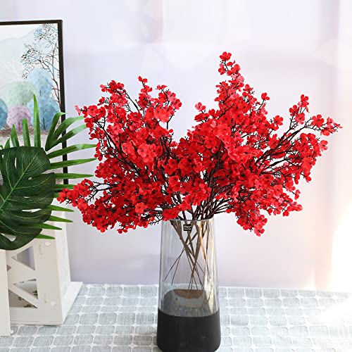 NatureMan 6 Stück künstliche Blumen Gefälschte Baby Atem Blumenstrauß Künstlicher Schleierkraut Seide Real Touch Küche Schlafzimmer Urlaub Hochzeit DIY Home Blumenarrangement Dekoration (Rot) von NatureMan