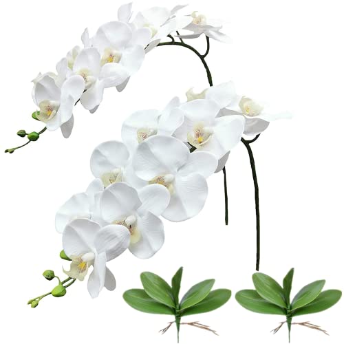 NatureMan Künstliche Orchideenstiele, fühlen sich echt an, Phalaenopsis-Zweige, 9 große Blüten, 107 cm hoch, für Zuhause, Hochzeit, Party, Dekoration (weiß) von NatureMan