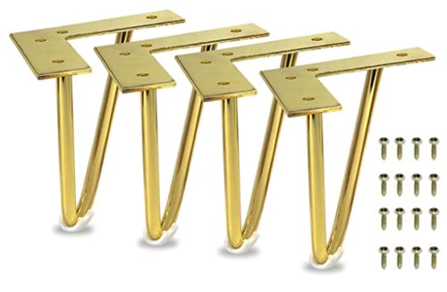 NatureMan Metall-Möbelbeine, robuste Haarnadelbeine, Set mit 4 Schrauben für Schrank, Tisch, Sofa, TV-Ständer, Kommode, DIY-Ersatzfüße (15,2 cm, Gold) von NatureMan