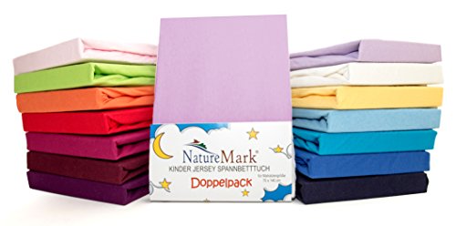 2er Sparpack Kinder Spannbettlaken Jersey 100% Baumwolle für Kinderbettmatratzen ÖKO Tex Geprüft- Gr. 70 x 140 cm, Flieder / Lavender von NatureMark