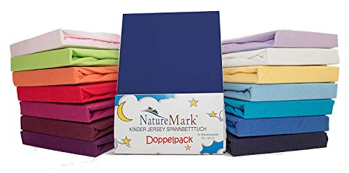 2er Sparpack Kinder Spannbettlaken Jersey 100% Baumwolle für Kinderbettmatratzen ÖKO Tex Geprüft- Gr. 70 x 140 cm, Navyblau / Marine von NatureMark