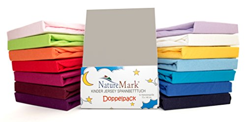 2er Sparpack Kinder Spannbettlaken Jersey 100% Baumwolle für Kinderbettmatratzen ÖKO Tex Geprüft- Gr. 70 x 140 cm, Silber / Hellgrau 2er Sparpack Kinder Spannbettlaken Jersey 100% Baumwolle für Kinderbettmatratzen ÖKO Tex Geprüft- Gr. 70 x 140 cm, Silber / Hellgrau von NatureMark