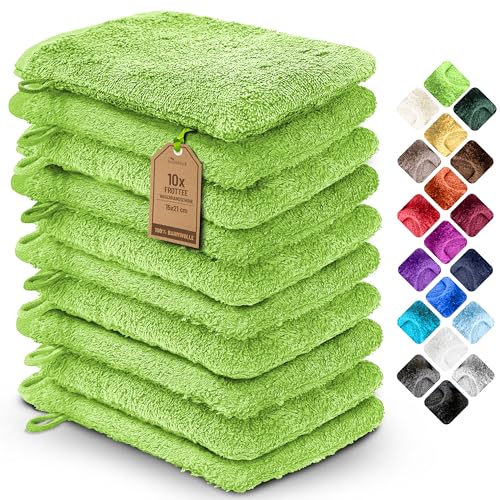 NatureMark 10er Pack Frottee Waschhandschuhe Waschlappen 100% Baumwolle Apfel grün 15x21cm von NatureMark