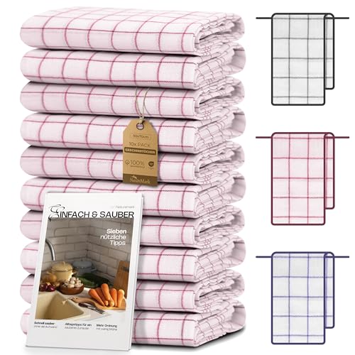 NatureMark 10er Set Geschirrtücher 50x70 cm – 100% Baumwolle, saugfähig & strapazierfähig – Geschirrtücher und Küchentücher für Haushalt und professionelle Küchen, inklusive E-Book, Farbe: Rot von NatureMark