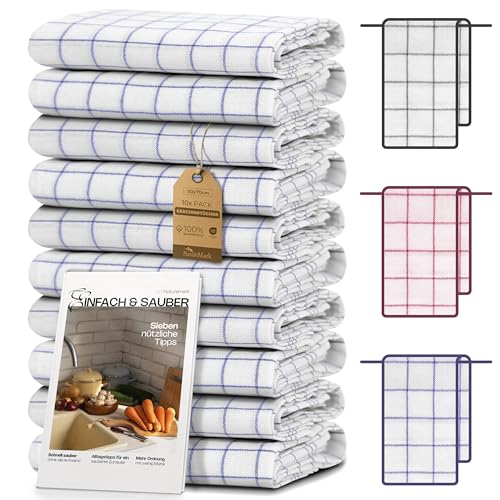 NatureMark 10er Set Geschirrtücher 50x70 cm – 100% Baumwolle, saugfähig & strapazierfähig – Geschirrtücher und Küchentücher für Haushalt und professionelle Küchen, inklusive E-Book, Farbe: Royal Blau von NatureMark