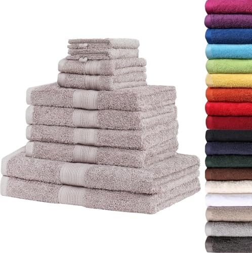 NatureMark 10tlg. Frottier Handtuch-Set Verschiedene Größen in Premium Qualität (10 TLG. Frottier Set, Lila/Creme) von NatureMark