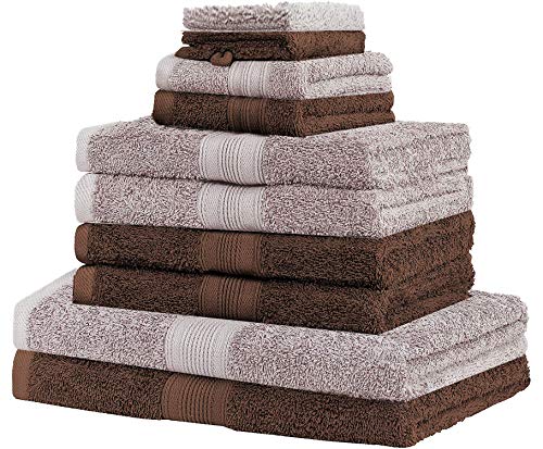 NatureMark 10tlg. Frottier Handtuch-Set Verschiedene Größen in Premium Qualität (10 TLG. Frottier Set, Sand/Schoko) von NatureMark