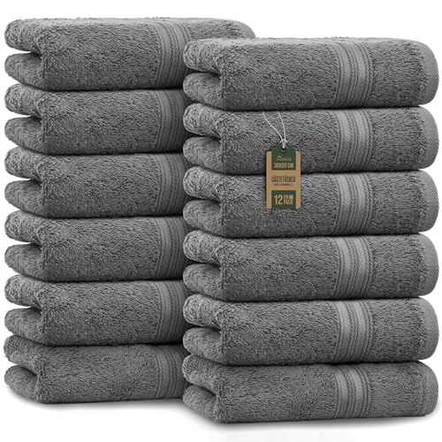 NatureMark Gästetücher – 12er Pack (30x50 cm), 100% Baumwolle, Oeko-Tex Zertifiziert, weich, saugfähig und pflegeleicht – Für Bad, Gäste & Spa – Anthrazit/Grau von NatureMark