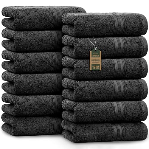 NatureMark Gästetücher – 12er Pack (30x50 cm), 100% Baumwolle, Oeko-Tex Zertifiziert, weich, saugfähig und pflegeleicht – Für Bad, Gäste & Spa – Schwarz von NatureMark