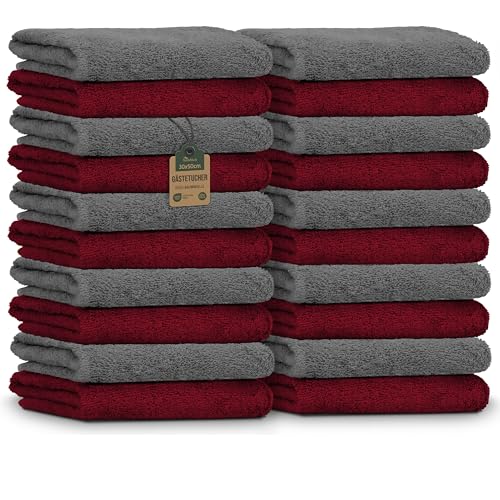 NatureMark Gästetücher – 20er Pack (30x50 cm), 100% Baumwolle, Oeko-TEX Zertifiziert, weich, saugfähig und pflegeleicht – Für Bad, Gäste & Spa – Bordeaux/Anthrazit von NatureMark