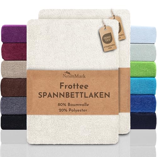 NatureMark 2er Pack FROTTEE Spannbettlaken, Spannbetttuch für kuschelig weiche Nächte, in viele Größen und Farben erhältlich | 140x200 cm - 160x200 cm - Naturweiß/Creme von NatureMark