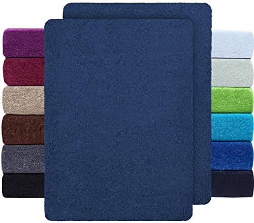 NatureMark 2er Pack FROTTEE Spannbettlaken, Spannbetttuch für kuschelig weiche Nächte, in viele Größen und Farben erhältlich | 140x200 cm - 160x200 cm - Navy blau von NatureMark