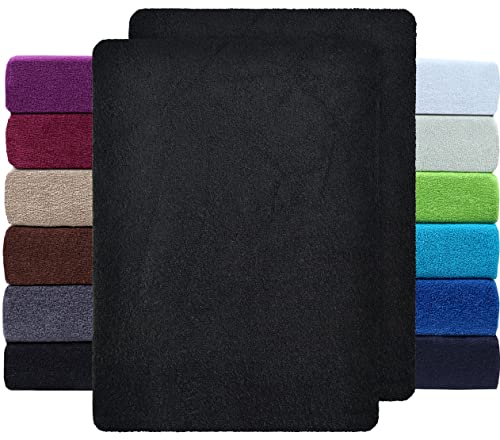 NatureMark 2er Pack FROTTEE Spannbettlaken, Spannbetttuch für kuschelig weiche Nächte, in viele Größen und Farben erhältlich | 140x200 cm - 160x200 cm - Schwarz von NatureMark