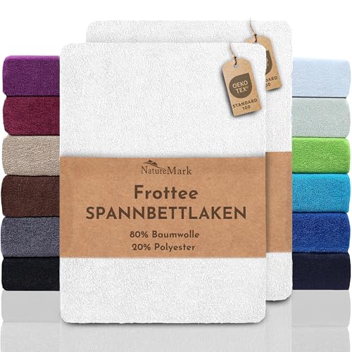 NatureMark 2er Pack FROTTEE Spannbettlaken, Spannbetttuch für kuschelig weiche Nächte, in viele Größen und Farben erhältlich | 140x200 cm - 160x200 cm - Weiß von NatureMark