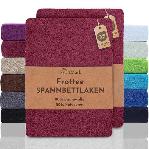 NatureMark 2er Pack FROTTEE Spannbettlaken, Spannbetttuch für kuschelig weiche Nächte, in viele Größen und Farben erhältlich | 90x190 cm - 100x200 cm - Bordeaux rot von NatureMark