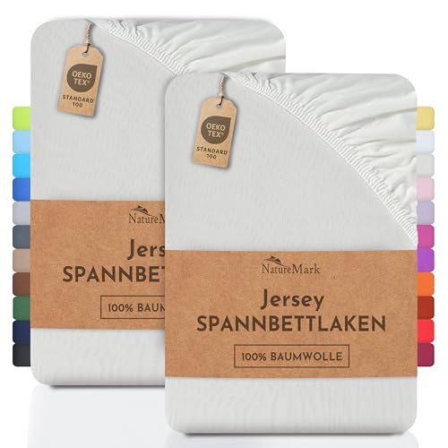 NatureMark 2er Pack Jersey Spannbettlaken, Spannbetttuch 100% Baumwolle in vielen Größen und Farben MARKENQUALITÄT ÖKOTEX Standard 100 | 120x200 cm - Creme/Natur von NatureMark