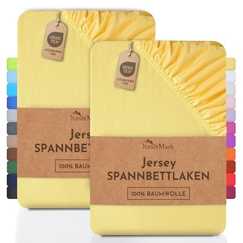 NatureMark 2er Pack Jersey Spannbettlaken, Spannbetttuch 100% Baumwolle in vielen Größen und Farben MARKENQUALITÄT ÖKOTEX Standard 100 | 120x200 cm - gelb von NatureMark
