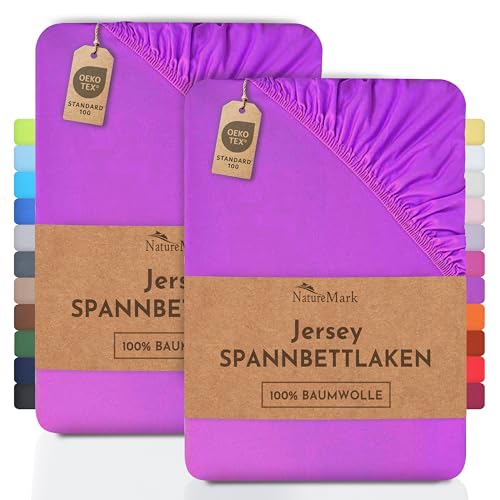 NatureMark 2er Pack Jersey Spannbettlaken, Spannbetttuch 100% Baumwolle in vielen Größen und Farben MARKENQUALITÄT ÖKOTEX Standard 100 | 120x200 cm - lila von NatureMark