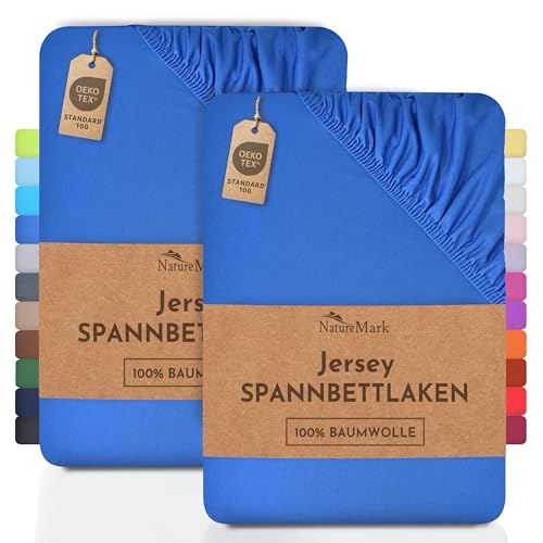 NatureMark 2er Pack Jersey Spannbettlaken, Spannbetttuch 100% Baumwolle in vielen Größen und Farben MARKENQUALITÄT ÖKOTEX Standard 100 | 120x200 cm - royal blau von NatureMark