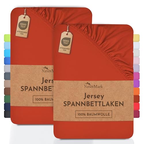 NatureMark 2er Pack Jersey Spannbettlaken, Spannbetttuch 100% Baumwolle in vielen Größen und Farben MARKENQUALITÄT ÖKOTEX Standard 100 | 140 x 200 cm - 160 x 200 cm - rost rot von NatureMark