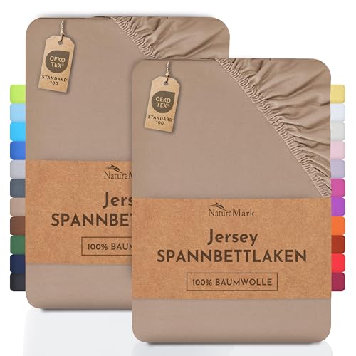 NatureMark 2er Pack Jersey Spannbettlaken, Spannbetttuch 100% Baumwolle in vielen Größen und Farben MARKENQUALITÄT ÖKOTEX Standard 100 | 140 x 200 cm - 160 x 200 cm - Sand/beige von NatureMark