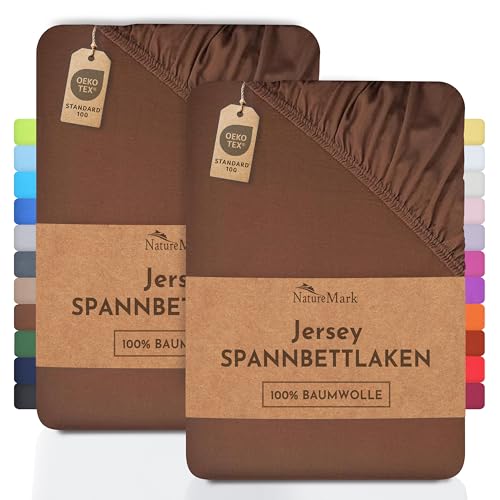 NatureMark 2er Pack Jersey Spannbettlaken, Spannbetttuch 100% Baumwolle in vielen Größen und Farben MARKENQUALITÄT ÖKOTEX Standard 100 | 140 x 200 cm - 160 x 200 cm - Schoko braun von NatureMark