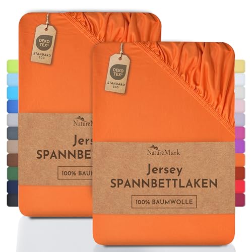 NatureMark 2er Pack Jersey Spannbettlaken, Spannbetttuch 100% Baumwolle in vielen Größen und Farben MARKENQUALITÄT ÖKOTEX Standard 100 | 140 x 200 cm - 160 x 200 cm - terrakotta von NatureMark