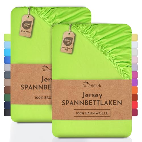 NatureMark 2er Pack Jersey Spannbettlaken, Spannbetttuch 100% Baumwolle in vielen Größen und Farben MARKENQUALITÄT ÖKOTEX Standard 100 | 90 x 200 cm - 100 x 200 cm - Apfel grün von NatureMark