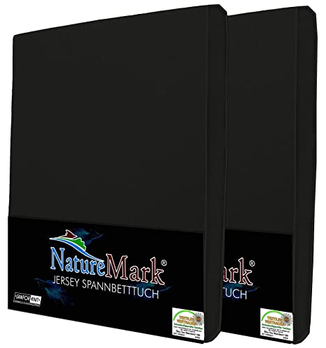 NatureMark 2er Pack Jersey Spannbettlaken, Spannbetttuch 100% Baumwolle in vielen Größen und Farben MARKENQUALITÄT ÖKOTEX Standard 100 | 90 x 200 cm - 100 x 200 cm - schwarz von NatureMark