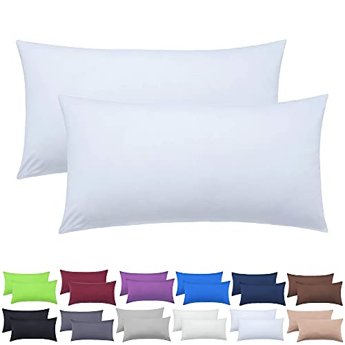 NatureMark 2er Set Jersey Kissenbezüge – Elastisch, weich, atmungsaktiv und hautfreundlich – Waschbare Kissenhülle - 40x60 (ideal für Nackenkissen) – Weiß von NatureMark