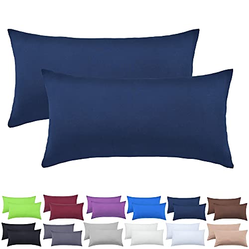 NatureMark 2er Pack Jersey Kissenbezug Kissenhülle Kissenbezüge Seitenschläferkissen Nackenkissen viele Größen und Farben ÖKO-TEX (40 x 80 cm, Navy blau) von NatureMark