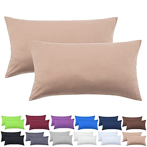 NatureMark 2er Pack Jersey Kissenbezug Kissenhülle Kissenbezüge Seitenschläferkissen Nackenkissen viele Größen und Farben ÖKO-TEX (40 x 80 cm, Sand/Beige) von NatureMark