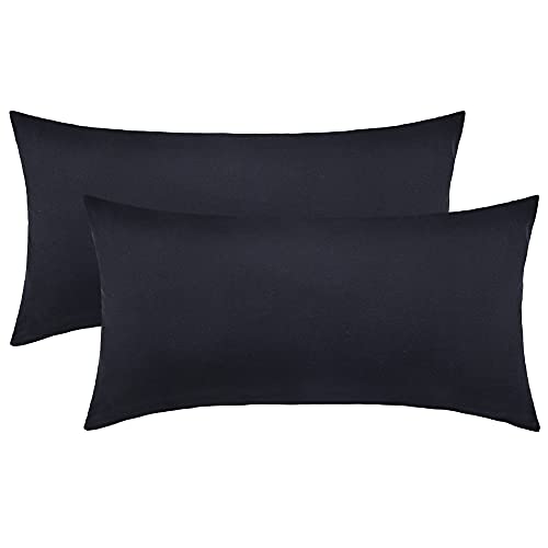 NatureMark 2er Set Jersey Kissenbezüge – Elastisch, weich, atmungsaktiv und hautfreundlich – Waschbare Kissenhülle - 40x80 – Schwarz von NatureMark