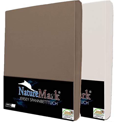 NatureMark 2er Pack Jersey Spannbettlaken, Spannbetttuch 100% Baumwolle in vielen Größen und Farben MARKENQUALITÄT ÖKOTEX Standard 100 (Natur/Sand, 2er Pack 140x200-160x200 cm) von NatureMark