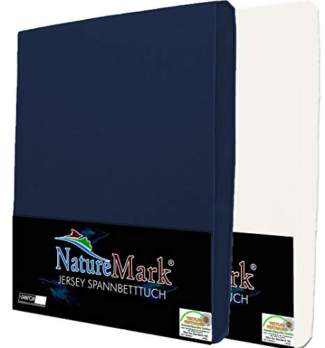 NatureMark 2er Pack Jersey Spannbettlaken, Spannbetttuch 100% Baumwolle in vielen Größen und Farben MARKENQUALITÄT ÖKOTEX Standard 100 | 120 x 200 cm - Navy/Weiss von NatureMark