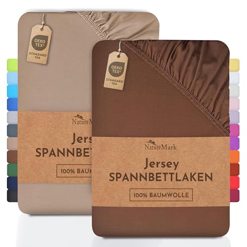 NatureMark 2er Pack Jersey Spannbettlaken, Spannbetttuch 100% Baumwolle in vielen Größen und Farben MARKENQUALITÄT ÖKOTEX Standard 100 | 120 x 200 cm - Sand/Schoko von NatureMark