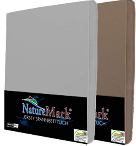 NatureMark 2er Pack Jersey Spannbettlaken, Spannbetttuch 100% Baumwolle in vielen Größen und Farben MARKENQUALITÄT ÖKOTEX Standard 100 | 120x200 cm - Sand/Silber von NatureMark