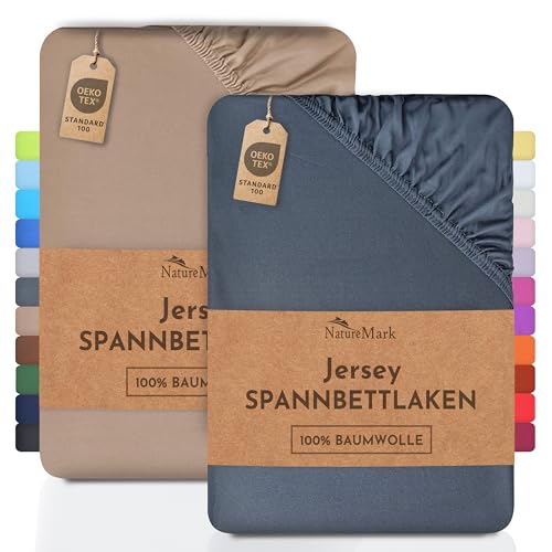 NatureMark 2er Pack Jersey Spannbettlaken, Spannbetttuch 100% Baumwolle in vielen Größen und Farben MARKENQUALITÄT ÖKOTEX Standard 100-140 x 200 cm - 160 x 200 cm - anthrazit/Sand von NatureMark