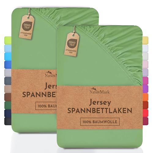 NatureMark 2er Pack Jersey Spannbettlaken, Spannbetttuch 100% Baumwolle in vielen Größen und Farben MARKENQUALITÄT ÖKOTEX Standard 100 | 140 x 200 cm - 160 x 200 cm - Jade von NatureMark