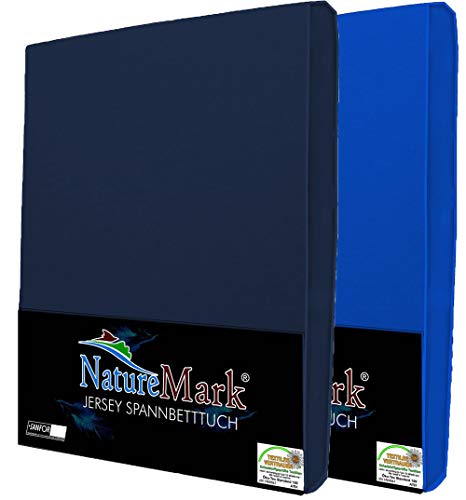 NatureMark 2er Pack Jersey Spannbettlaken, Spannbetttuch 100% Baumwolle in vielen Größen und Farben MARKENQUALITÄT ÖKOTEX Standard 100 | 140 x 200 cm - 160 x 200 cm - Navy/Royal von NatureMark