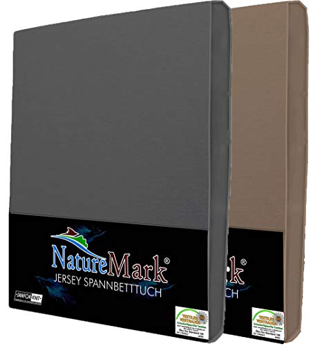 NatureMark 2er Pack Jersey Spannbettlaken, Spannbetttuch 100% Baumwolle in vielen Größen und Farben MARKENQUALITÄT ÖKOTEX Standard 100 | 180 x 200 cm - 200 x 200 cm - Anthrazit/Sand NatureMark 2er Pack Jersey Spannbettlaken, Spannbetttuch 100% Baumwolle in vielen Größen und Farben MARKENQUALITÄT ÖKOTEX Standard 100 | 180 x 200 cm - 200 x 200 cm - Anthrazit/Sand von NatureMark