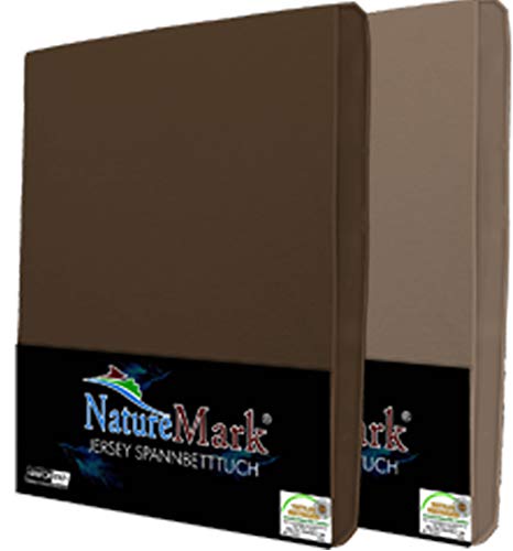 NatureMark 2er Pack Jersey Spannbettlaken, Spannbetttuch 100% Baumwolle in vielen Größen und Farben MARKENQUALITÄT ÖKOTEX Standard 100 | 200x220 cm +40 Steg - Sand/Schoko von NatureMark